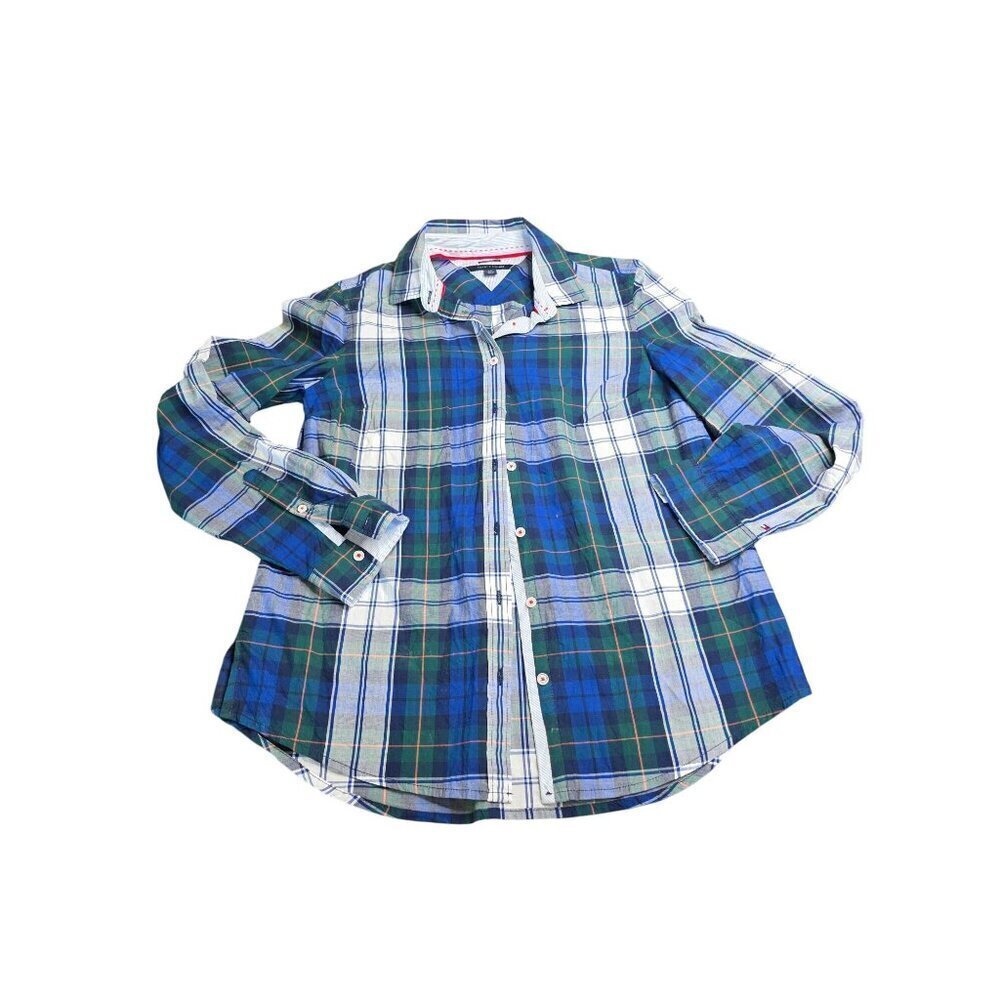 TOMMY HILFIGER Women's‎ Navy Plaid Button Down Shirt Top Size: S